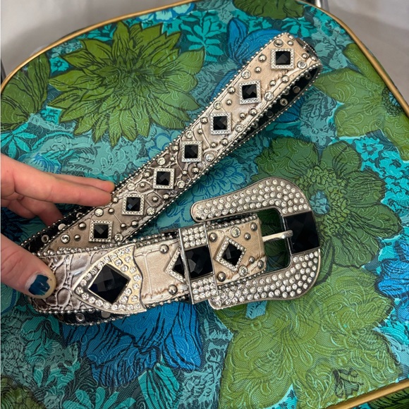 Y2K Party Girl Western Snakeskin Faux Leather Rhinestone Studded Belt 33-38” - Picture 11 of 14